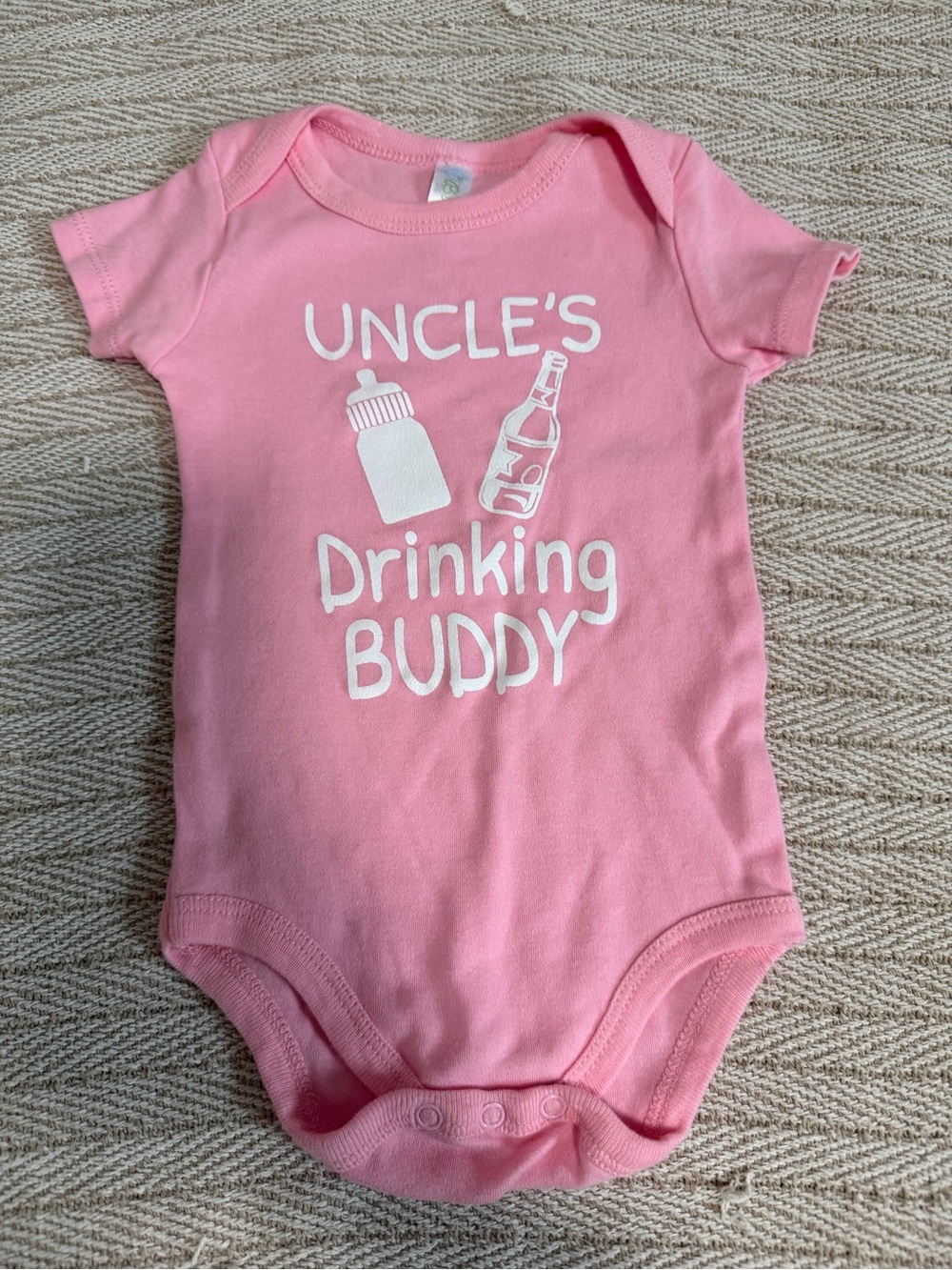 Pink Baby One-Piece Bodysuit - "Uncle's Drinking Buddy" Design